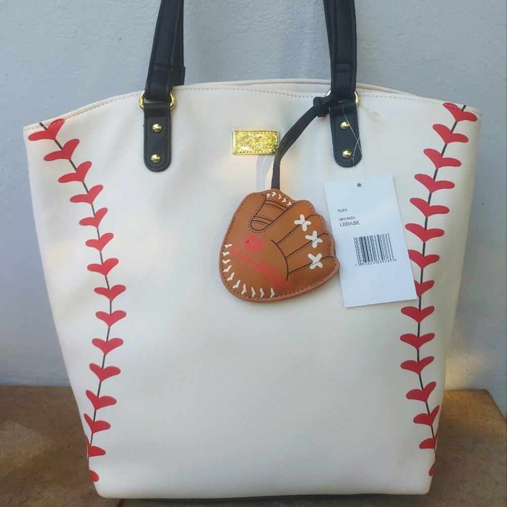Betsey Johnson baseball batter batter tote purse bag nwt